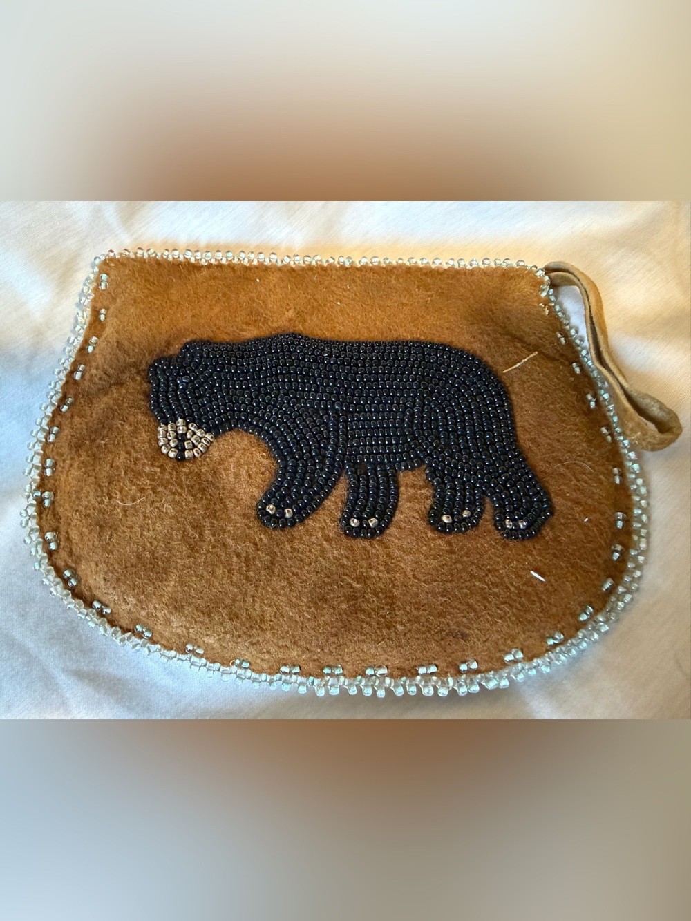 Beaded Black Bear Wall Accent in Brown Felt